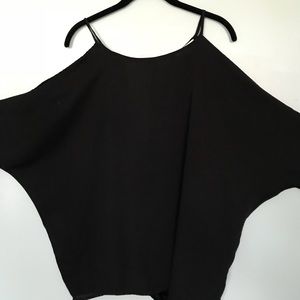 Open shoulder/ tied back long sleeve black shirt
